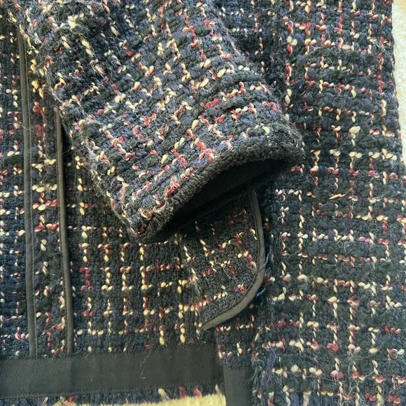 Theory Clairene RB Bouclé Tweed Coat - Multi-Color Blue/Red/Cream - Small